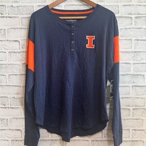 NWT! Women’s University of Illinois navy long sleeve Henley style top Large